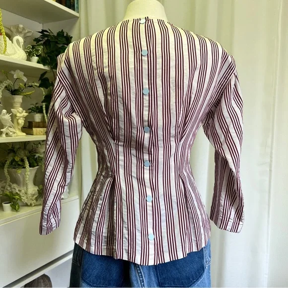 Sandro Red and White Pinstripe Structural Blouse - Picture 5 of 16
